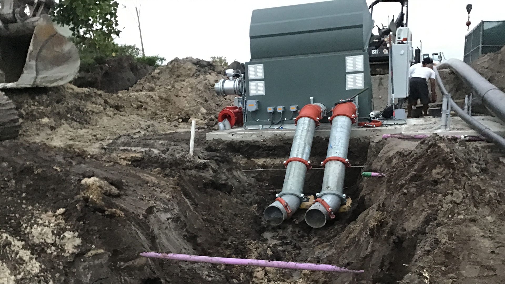 Pump station with pipework being installed into the ground